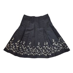 Sandro Sportswear Linen Blend Embroidered Floral Pleated Skirt‎ Size 12